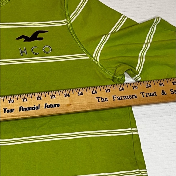 Hollister Shirt Adult Medium Green Striped Logo Long Sleeve Pullover Tee Mens - Picture 7 of 9